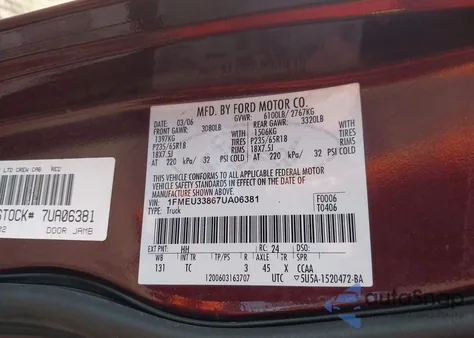 2007 Ford Explorer Sport Trac Limited из США, поврежденный, VIN 1FMEU33867UA06381